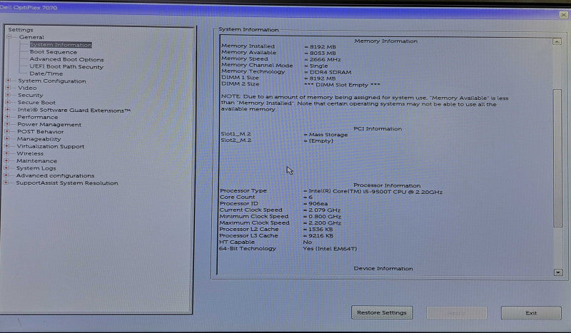 Dell OptiPlex 7070 USFF | i5-9500T @2.2GHz 6C, 8GB DDR4, 256GB NVMe