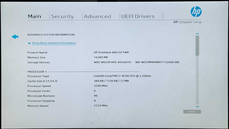 HP EliteDesk 800 G4 TWR, i7-8700 3.20GHz 6C, 16GB DDR4, 2TB HDD