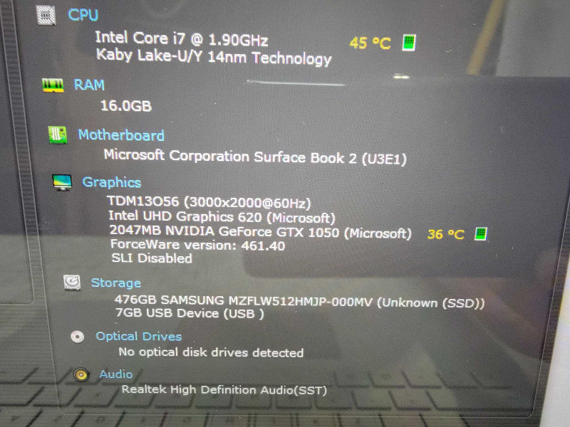 MS Surface Book 2 1832 | 4-Core i7-8650U @1.9GHz 16GB RAM 512GB SSD GTX1050