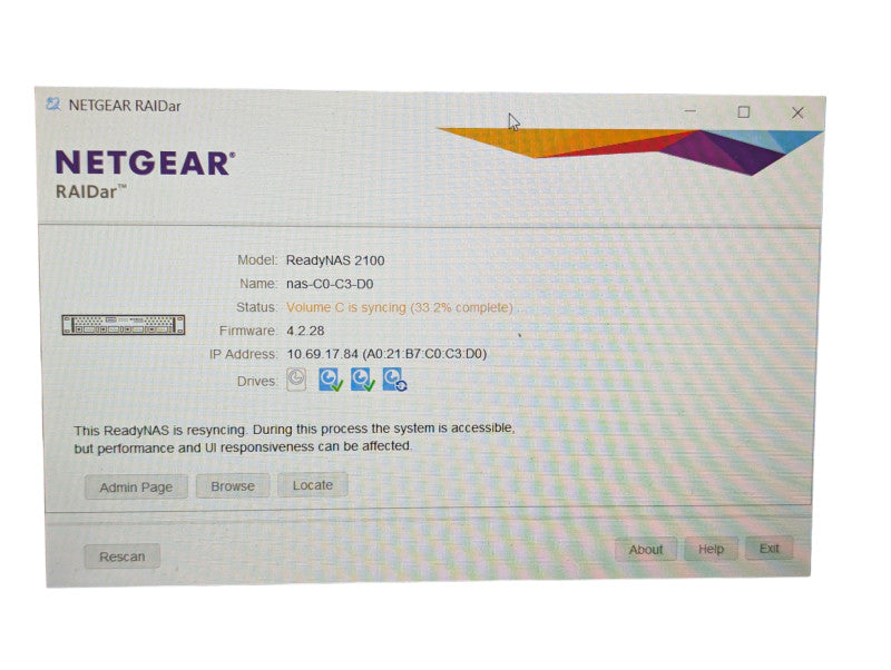 Netgear ReadyNAS 2100 4 bay NAS with 3 4TB HDDs installed  -