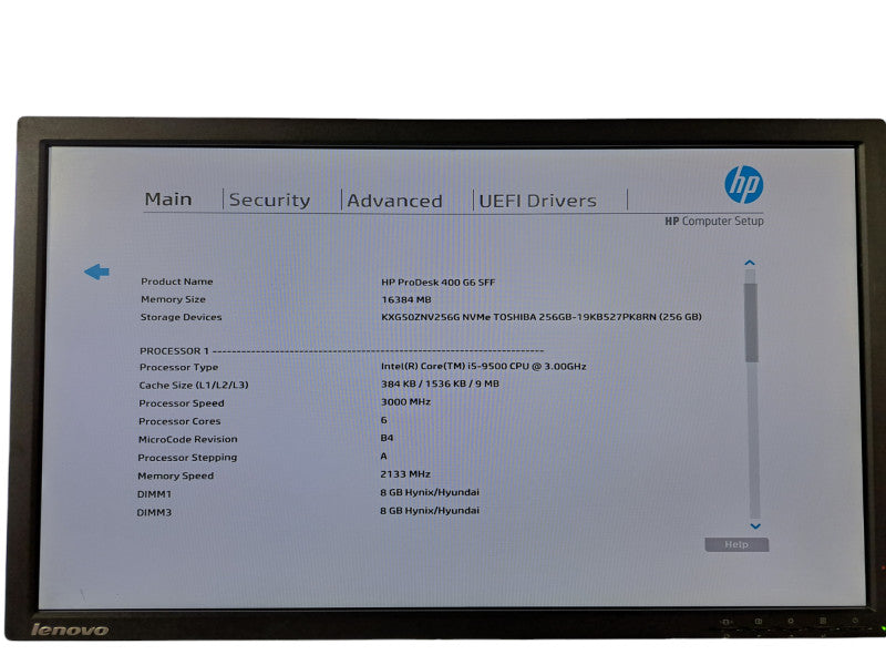 HP ProDesk 400 G6 SFF | i5-9500 @ 3.00GHz 6C, 16GB DDR4, 256GB NVMe