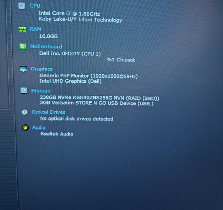 Dell Latitude 3510 Intel Core i7-10510U@1.8GHz 16GB RAM 256GB SSD  Lap200