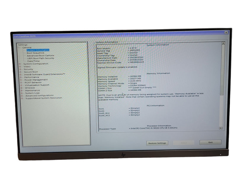 Dell OptiPlex SFF 3070 Intel Core i5 - 9500 CPU @ 3.00GHz 16GB DDR4 Ram Qθ