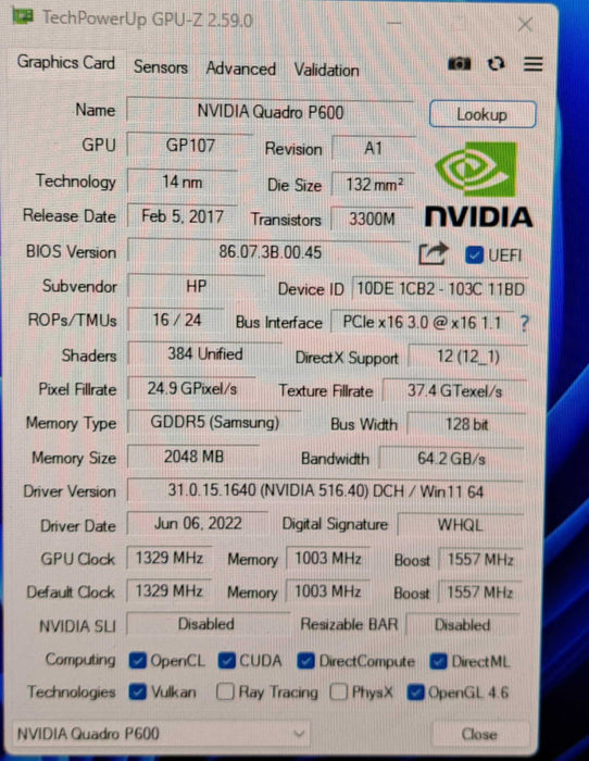 NVIDIA Quadro P600 | 2GB GDDR5 Low Profile Graphics Card | 4x Mini DP
