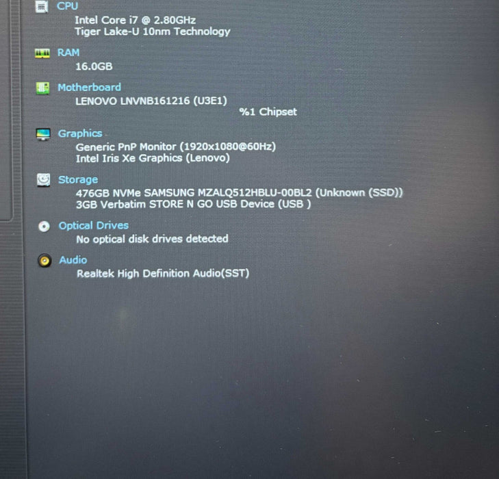 Lenovo ThinkBook 15G2 ITL Intel Core i7-1165G7@2.8GHz 16GB RAM 512GB SSD READ  Lap200
