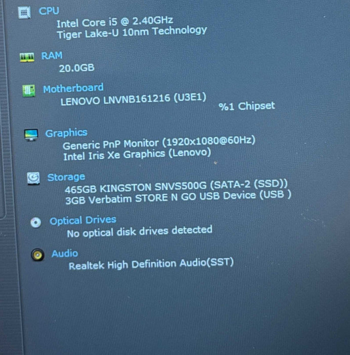 Lenovo V14 G2 ITL Intel Core i5-1135G7@2.4GHz 20GB RAM 500GB SSD READ!  Lap200