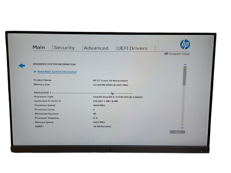 HP Z2 Tower G4 Workstation Intel Xeon E-2144G CPU @  3.60GHz 32GB DDR4 Ram   θ