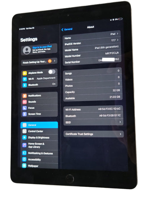 Apple iPad 6th Generation 32GB Wi-Fi A1893 _