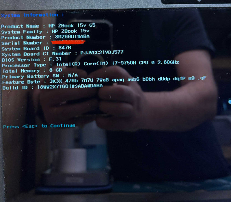 HP ZBook 15v G5 i7-9750H 8GB RAM BIOS Locked For Parts/Repair READ!  Lap200