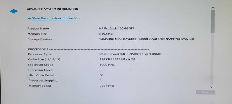 HP ProDesk 400 G6 SFF, Core i5-9500 3.00GHz, 8GB DDR4, 256GB NVMe Q_