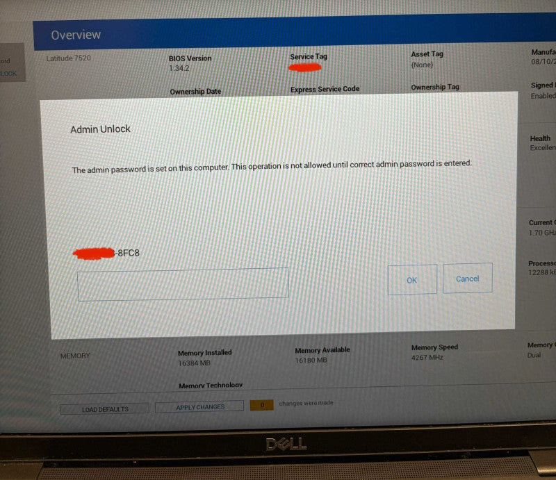 Dell Latitude 7520 i7-1185G7 16GB RAM BIOS Locked For Parts/Repair READ!  Lap200