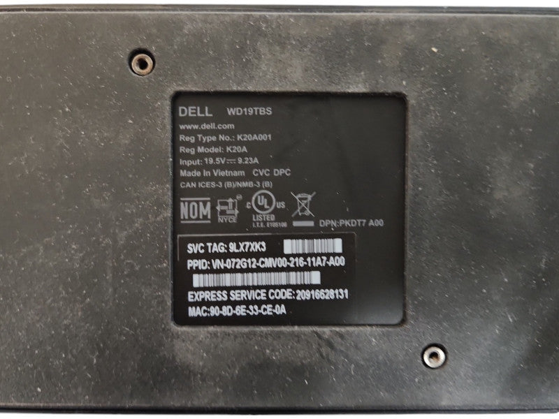Dell WD19TBS K20A001 Thunderbolt DP HDMI Docking Station, READ