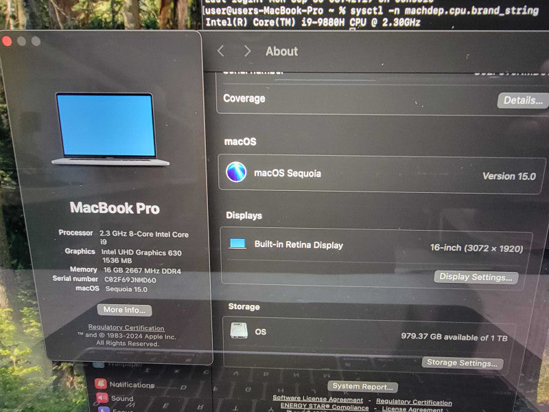 MacBook Pro 2019 16" 8-Core i9-9980H @2.3GHz 16GB DDR4 1TB SSD Pro 5500M READ
