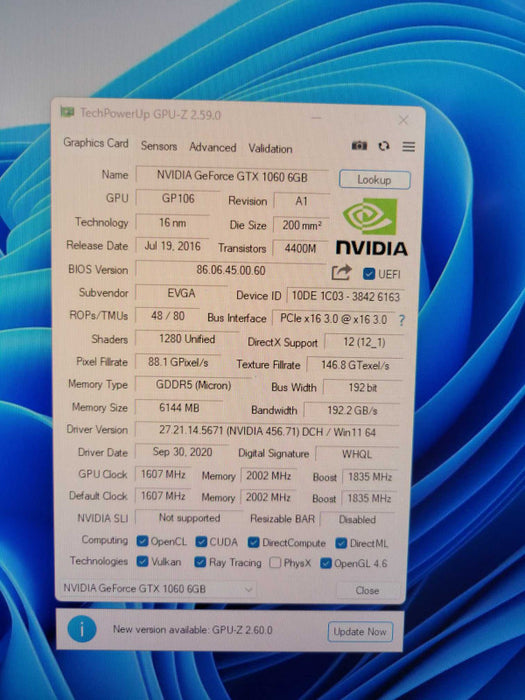 EVGA NVIDIA GTX 1060 6GB PCIE %