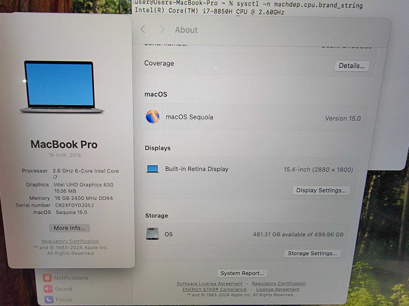 MacBook Pro 16" 6-Core i7-8850H @2.6GHz 16GB DDR4 500GB SSD Pro 560X - READ