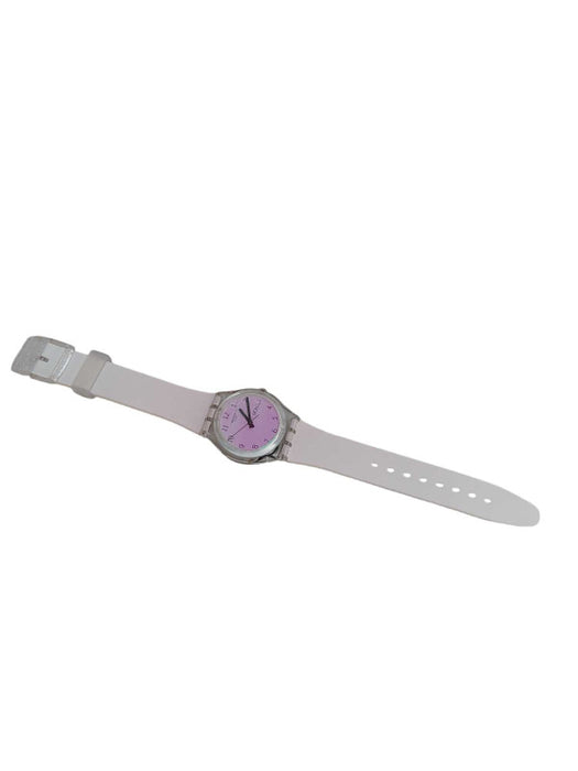 Swiss Swatch Womens Ultrarose Silicone Pale Pink Date Watch 34mm =