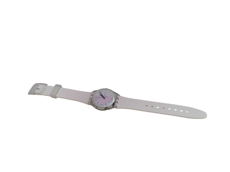 Swiss Swatch Womens Ultrarose Silicone Pale Pink Date Watch 34mm =