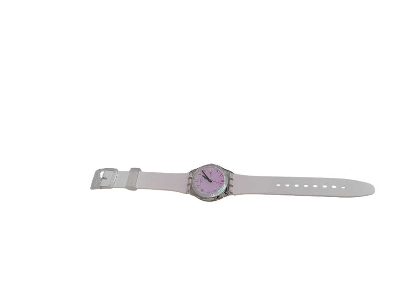 Swiss Swatch Womens Ultrarose Silicone Pale Pink Date Watch 34mm =