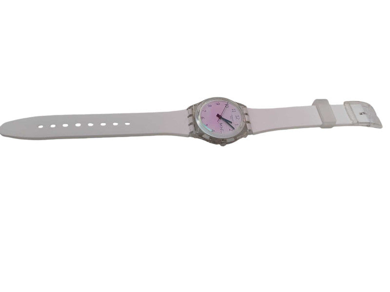 Swiss Swatch Womens Ultrarose Silicone Pale Pink Date Watch 34mm =