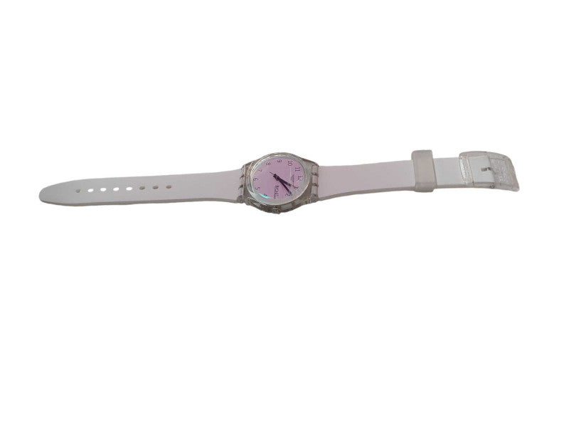 Swiss Swatch Womens Ultrarose Silicone Pale Pink Date Watch 34mm =