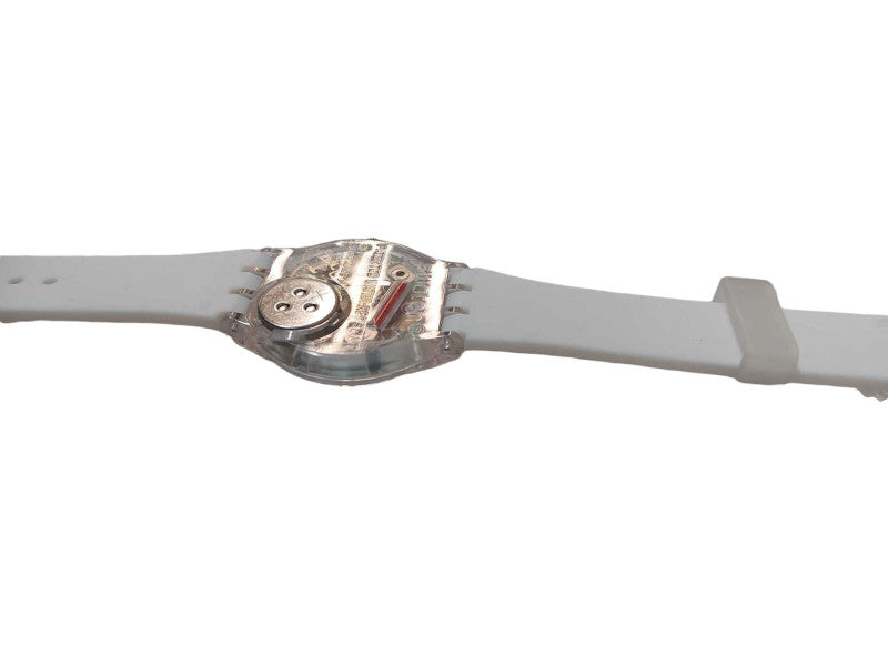 Swiss Swatch Womens Ultrarose Silicone Pale Pink Date Watch 34mm =