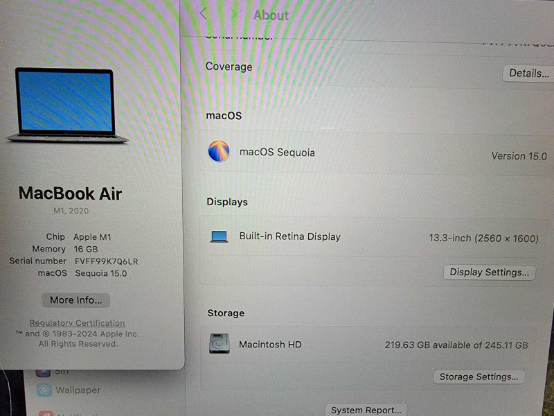 MacBook Air Retina A2337 13" | Apple M1 | 16GB RAM | 250GB SSD - READ