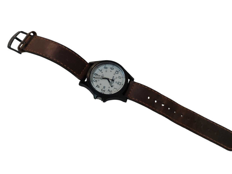 Timex Expedition Wrist Watch WR50M Leather Wristband Date =