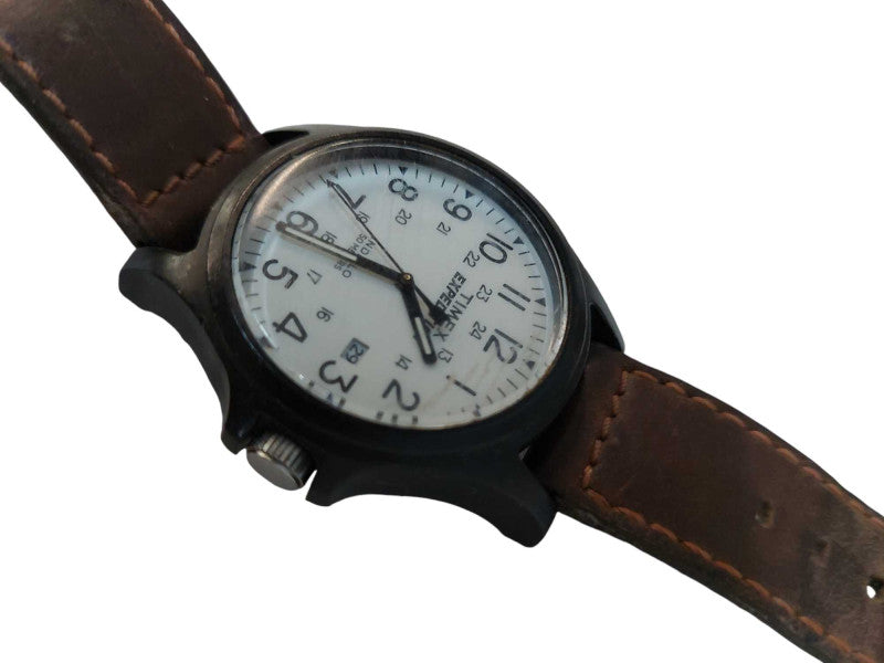 Timex Expedition Wrist Watch WR50M Leather Wristband Date =