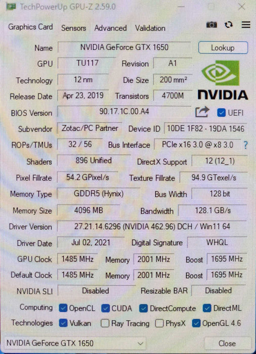 Zotac NVIDIA GeForce GTX 1650 4GB GDDR5 Graphics Card