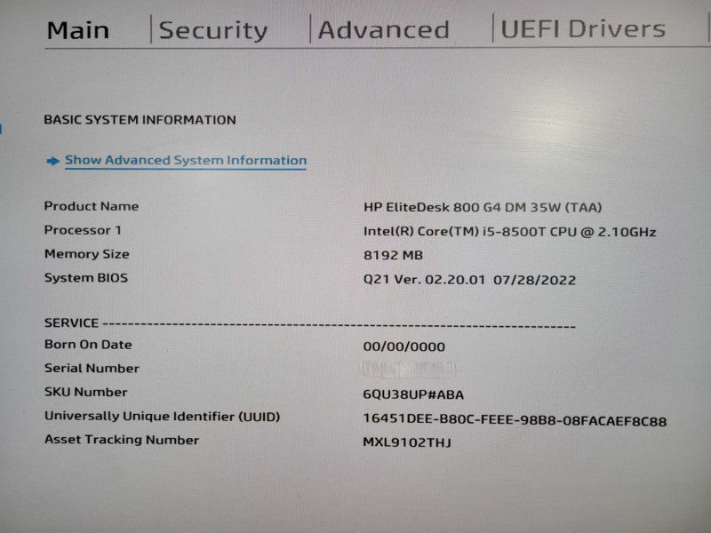 HP EliteDesk 800 G4 USFF, i5-8500T 2.10GHz 6C, 8GB DDR4, 256GB NVMe !