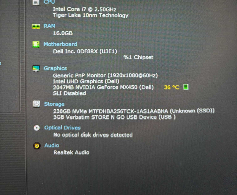 Dell Latitude 5421 i7-11850H GeForce MX450 16GB 256SSD No Power Adapter READ  Lap200