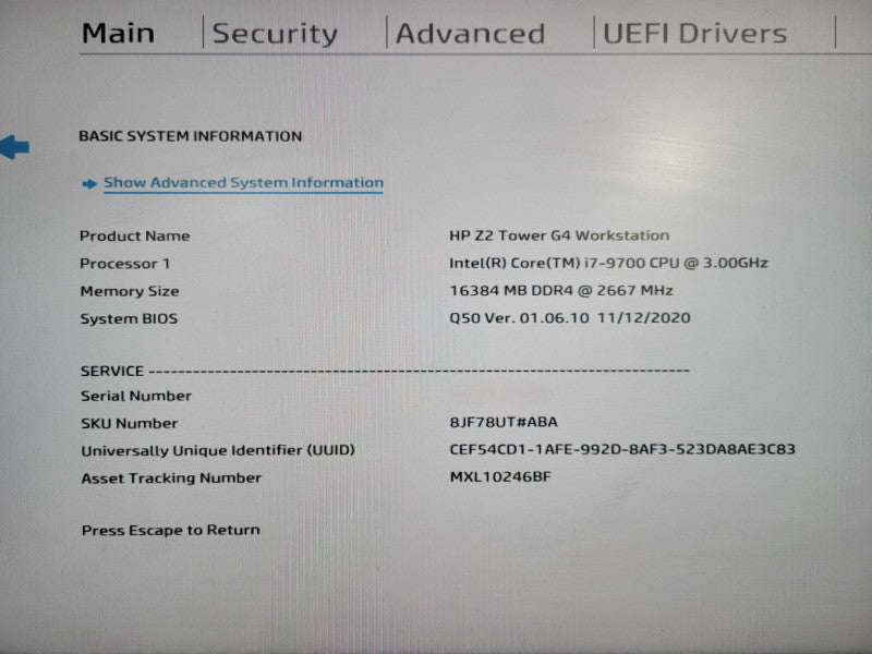 HP Z2 Tower G4 Workstation i7 - 9700 CPU @ 3.00GHz 16GB DDR4 Ram 512GB NVMe !