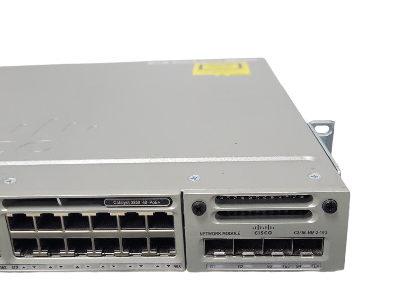 Cisco WS-C3850-48P-S Gigabit PoE Switch w/ C3850-NM-2-10G, 1x PSU, Ear moun _