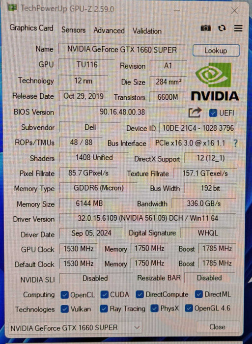 Dell NVIDIA GeForce GTX 1660 SUPER 6GB GDDR6 Graphics Card