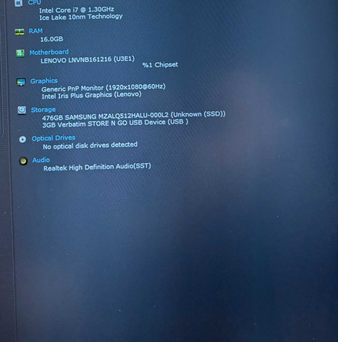 Lenovo ThinkBook 15-IIL 20SM i7-1065G7 16GB RAM 512GB SSD  Lap200