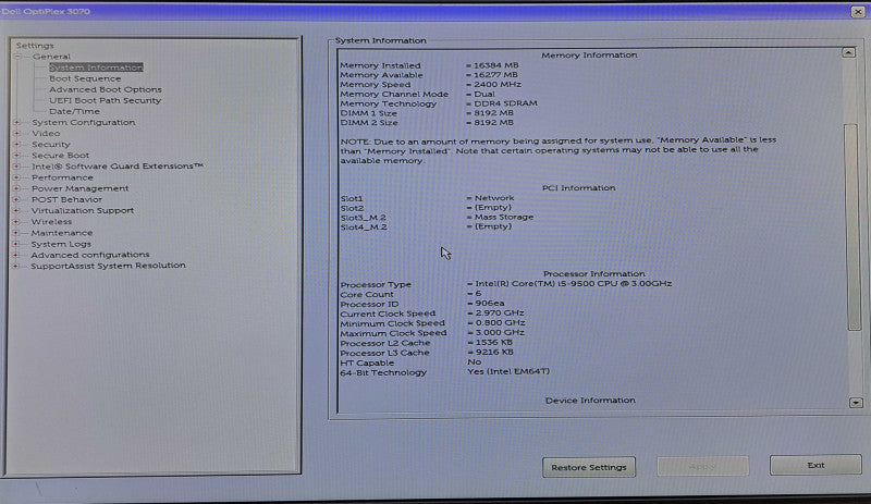 Dell OptiPlex 3070 SFF | i5-9500 @3.00GHz 6C, 16GB DDR4, 256GB NVMe, Wi-Fi
