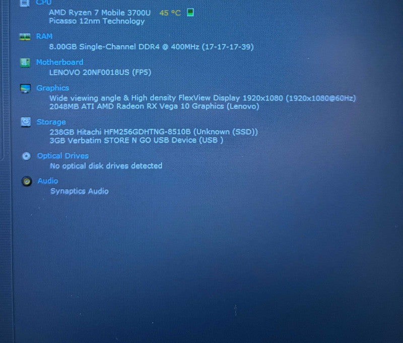 Lenovo ThinkPad E595 Ryzen 7 3700U Radeon RX Vega 10 GPU 8GB RAM 256GB SSD Q Lap200