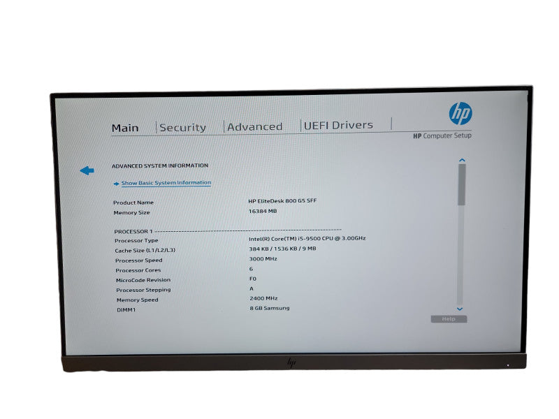 HP EliteDesk 800 G5 SFF  i5 -9500 CPU @ 3.00GHz 16GB DDR4 Ram Qθ