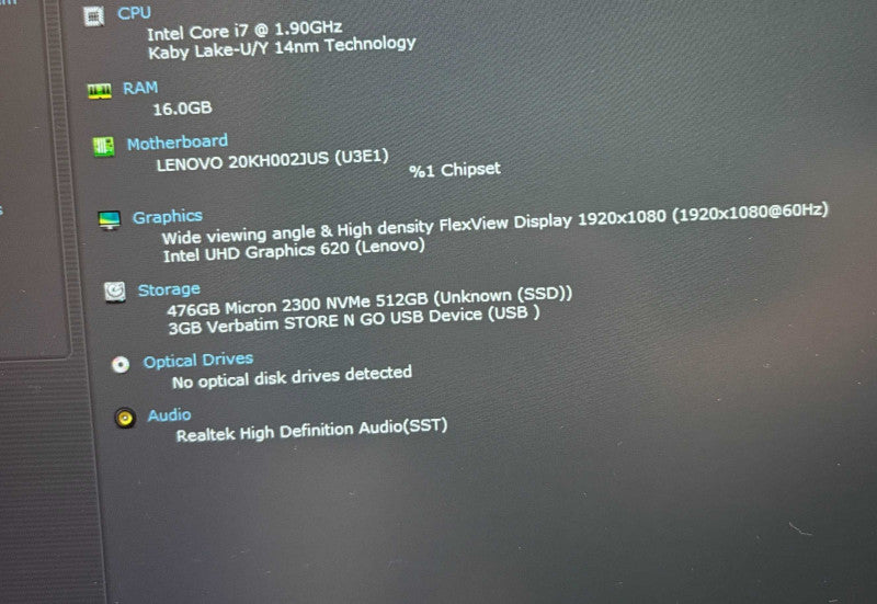 Lenovo ThinkPad X1 Carbon TOUCH i7-8650U@1.9GHz 16GB RAM 512GB SSD  Lap200