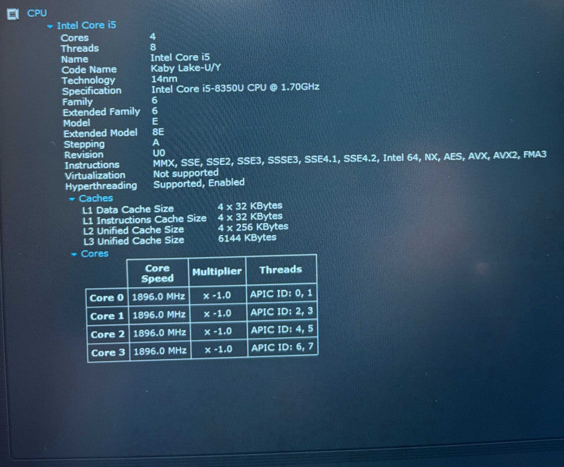 Lenovo ThinkPad X1 Carbon Intel Core i5-8350U@1.7GHz 8GB RAM 256GB SSD Q Lap200