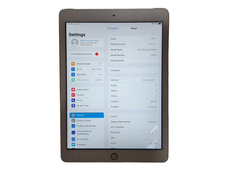 Apple ipad 5th Generation 128GB WiFi + Cellular, Model: A1823, Unlocked