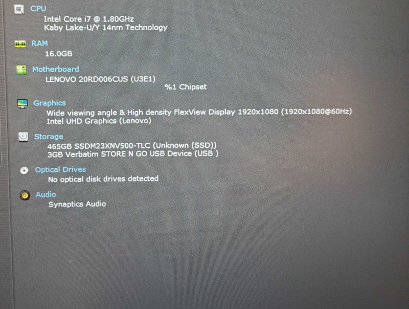 Lenovo ThinkPad E15 Intel Core i7-10510U@1.8GHz 16GB RAM 500GB SSD READ!  Lap200