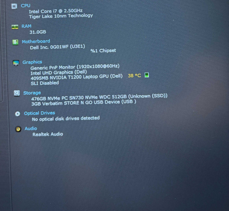 Dell Precision 7560 i7-11850H NVIDIA T1200 4GB GPU 32GB RAM 512GB SSD READ  Lap200