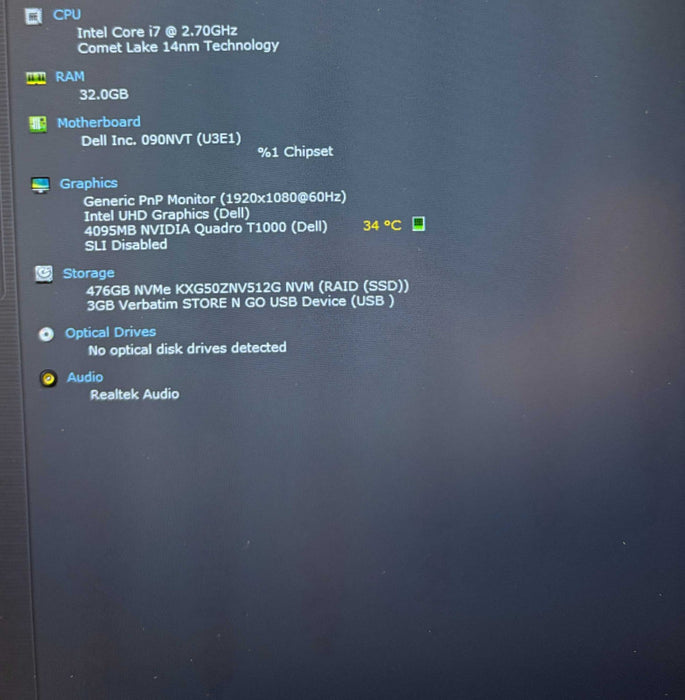 Dell Precision 7550 i7-10850H@2.7GHz QUADRO T1000 4GB GPU 32GB RAM 512GB SSD  Lap200