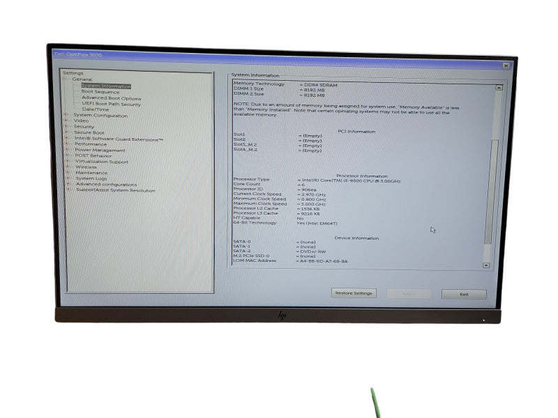 Dell Optiplex 3070 SFF Intel i5 - 9500 CPU @ 3.00GHz 16GB DDR4 Ram Qθ