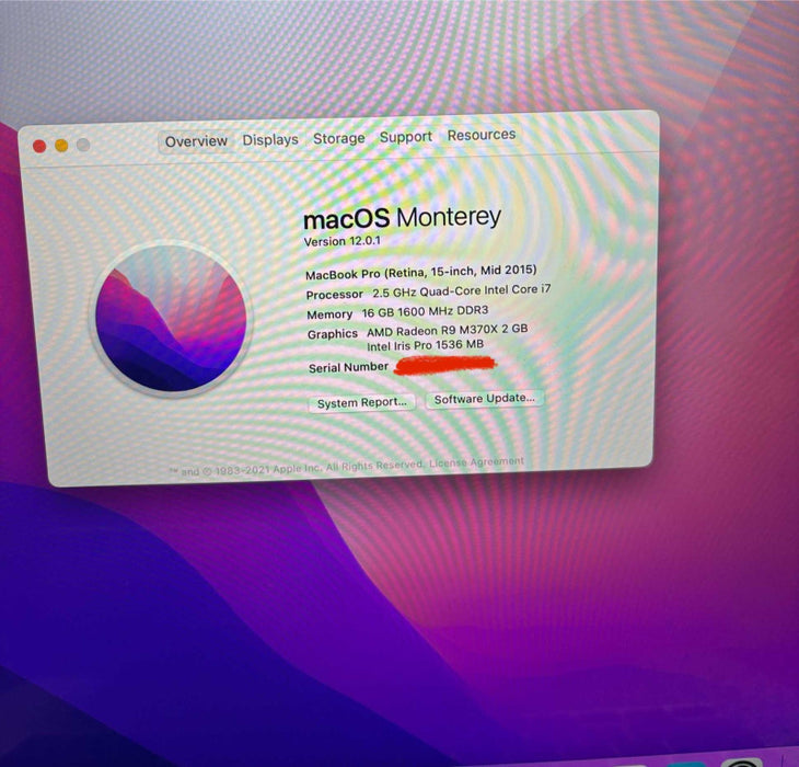 Apple MacBook Pro 15" Mid 2015 i7-4870HQ Radeon R9 M370X GPU 16GB 256SSD READ