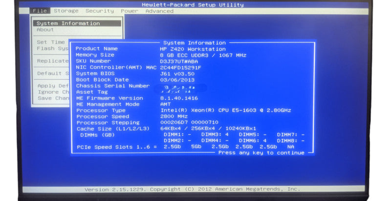 HP Z420 Workstation | Xeon E5-1603 | 8GB DDR3 | No HDD | No GPU