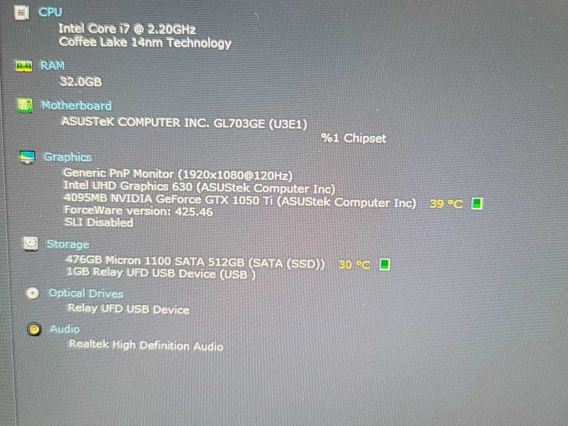 Asus ROG Strix GL703GE| i7-8750H| 32GB DDR| 1050 Ti| 512GB SSD β Lap200