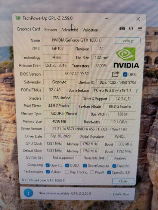 GIGABYTE NIVIDIA GTX 1050Ti 4GB PCIE %