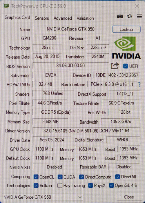 EVGA GeForce GTX 950 2GB SSC GAMING Graphics Card